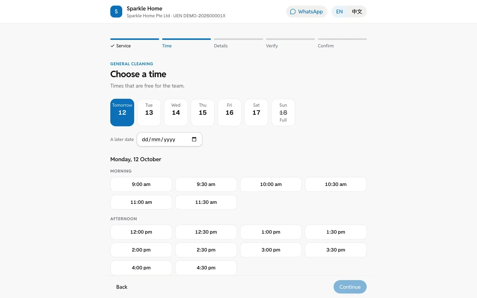 The booking site on a computer: a calendar with the free times for one service.